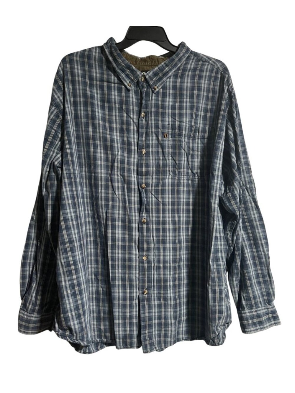 Gander Mountain Guide Series Blue Plaid Button Up Shirt Mens 3XLT Cotton